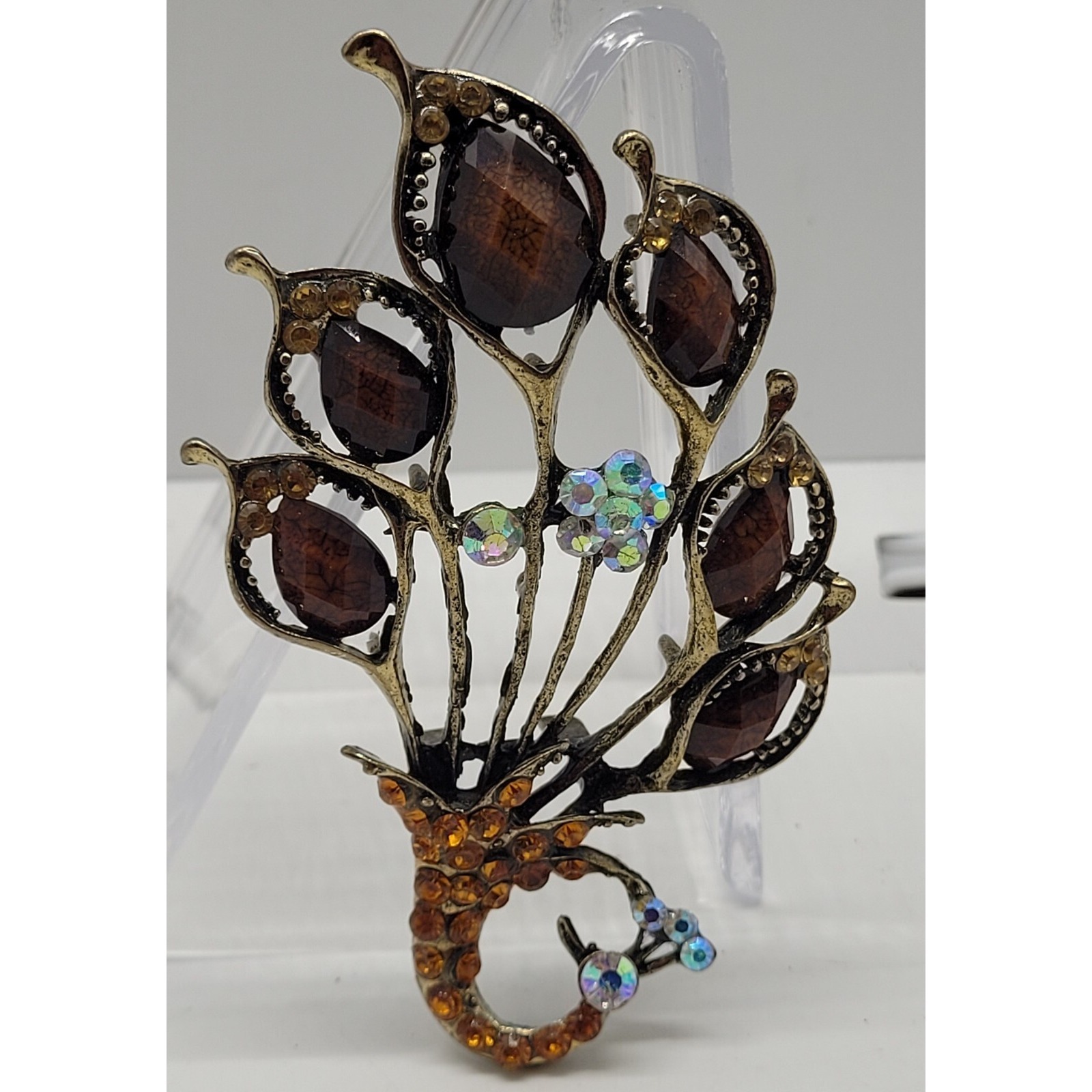Vintage Brooch Pin With Rhinestone In A Vase Of Flowers